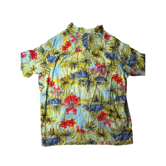 George Mens XL Tropical Flamingo Hibiscus Print Button Up Hawaiian Shirt - Picture 5 of 6